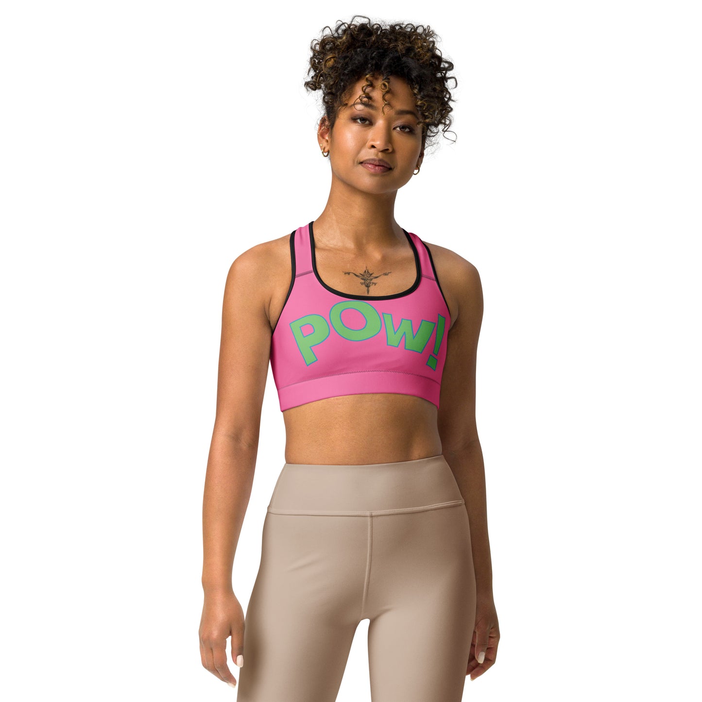 POW Sports bra (Bubblegum) with Green