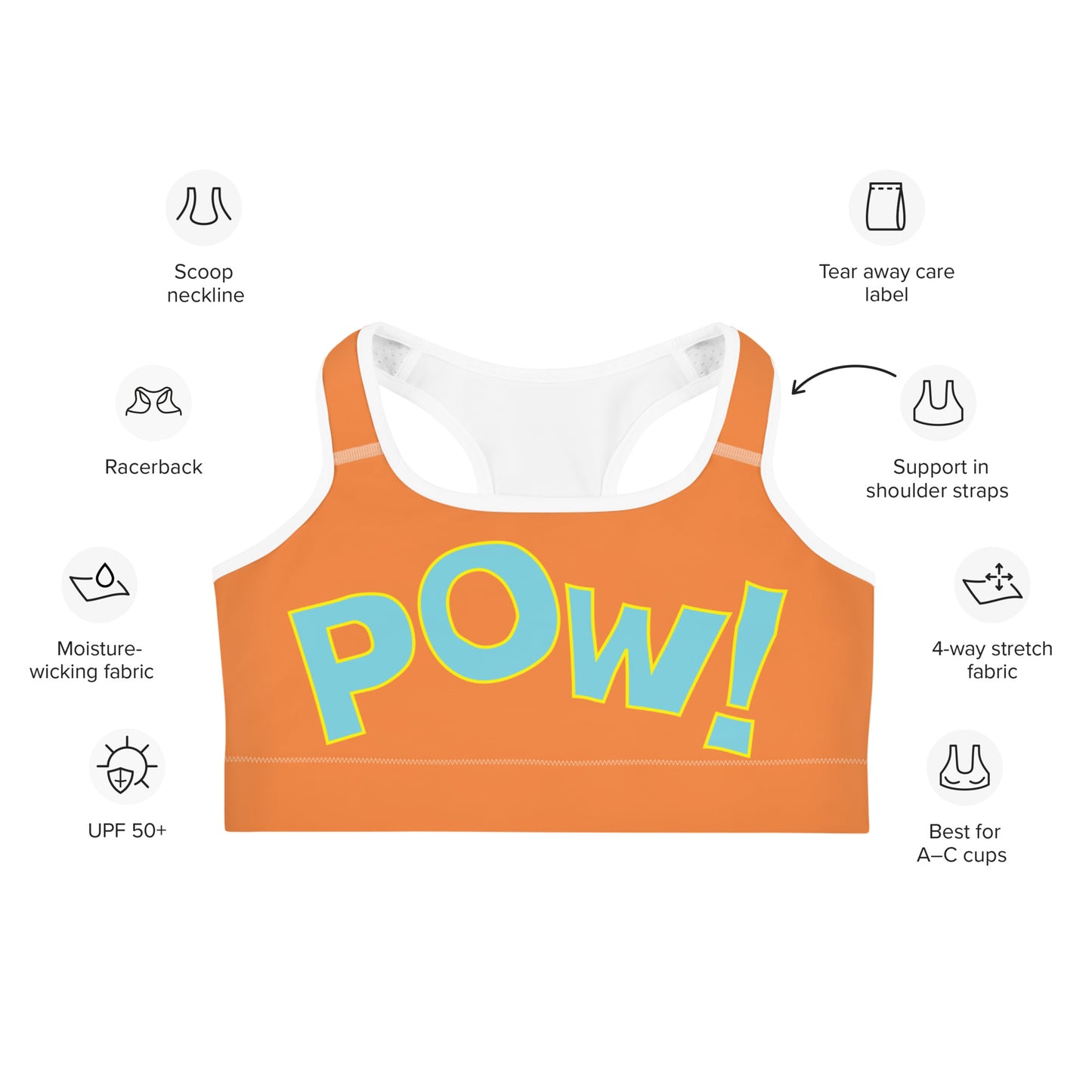 POW Sports bra (Sun Orange) with Blue